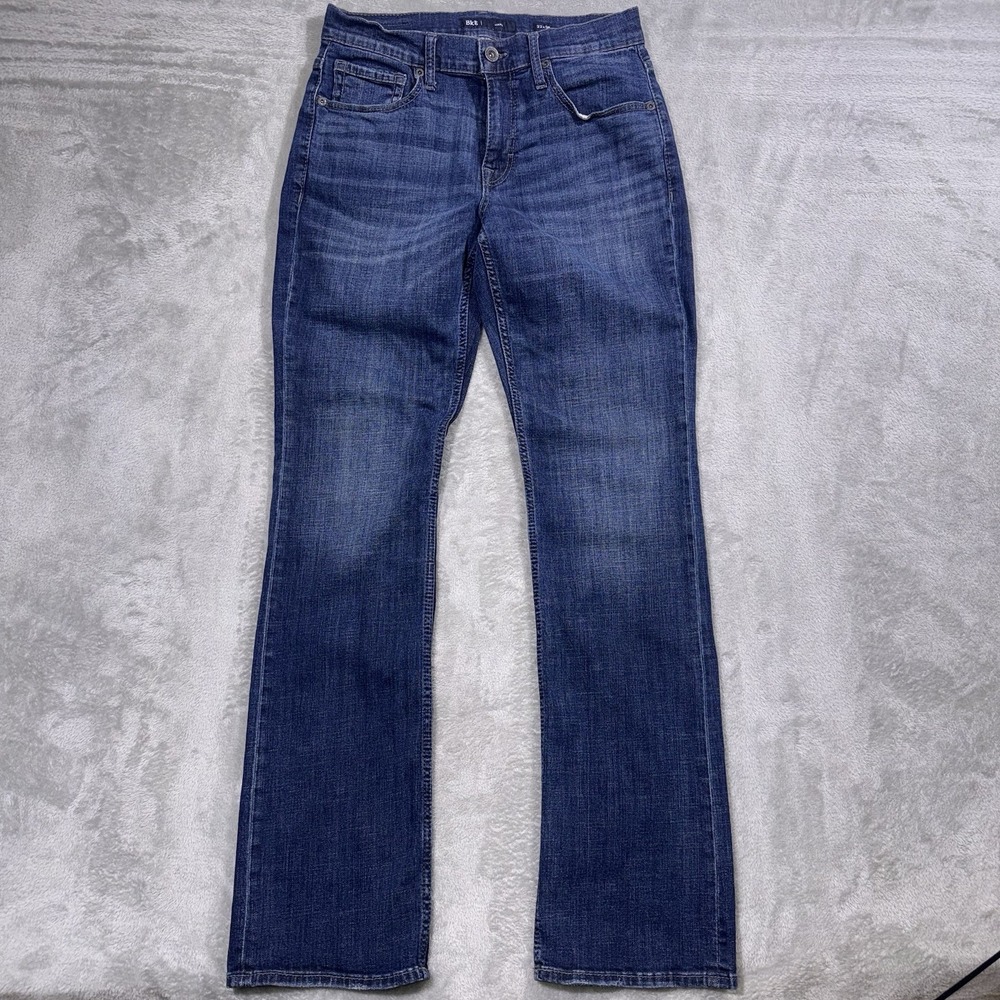 BKE Jake Straight Bootcut Jeans Mens 32x36 Dark Wash Stretch Denim Whiskers